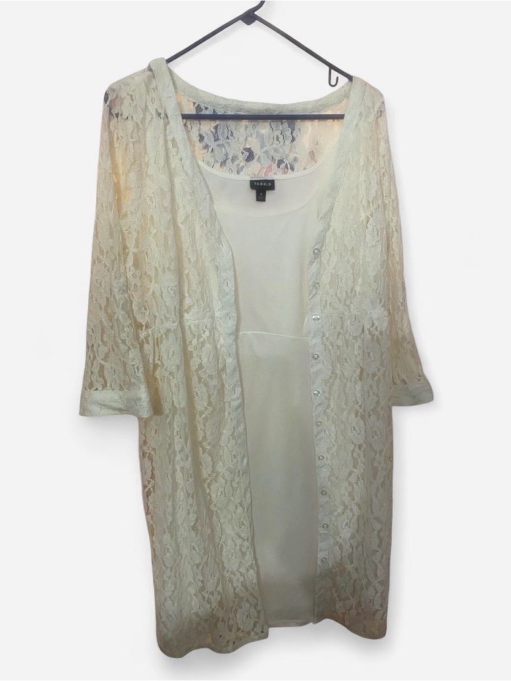 Torrid Plus Size 0X Lace Overlay Dress 2-Piece Set | cream ivory Slip Dress